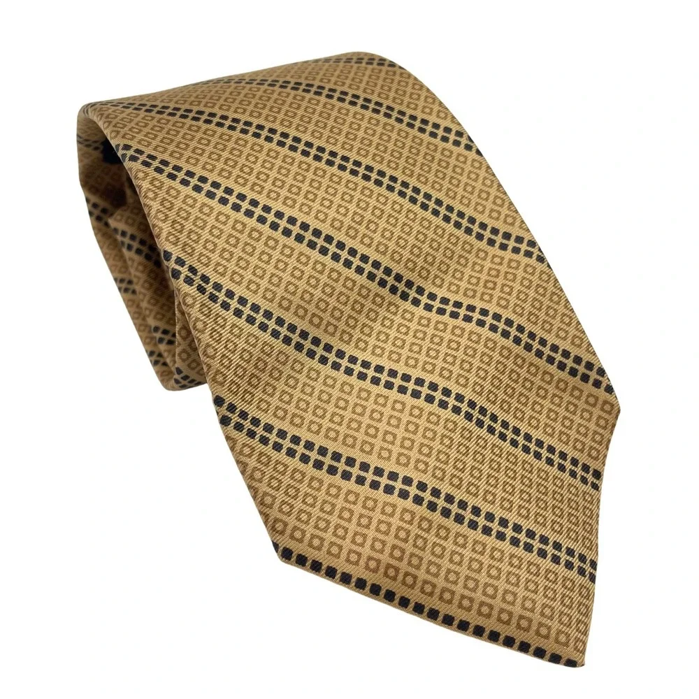 VTG Brooks Brothers Makers All Silk Gold Tie Geometric Squares Made in England‎